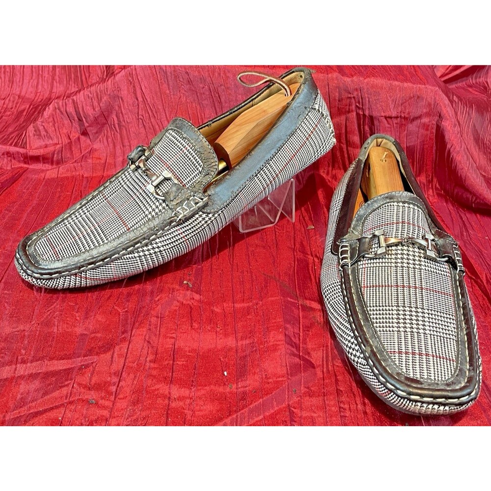 Mens Amali Driving Moccasin Loafer Blue Plaid Print 1406-000 sz 12
